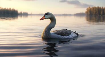 lone goose swims in a calm sea realistic. ai generation photo