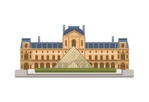 Louvre Museum Landmark Building From Paris, France Flat Design Illustration Vector