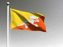 Bhutan national flag waving on gray background photo