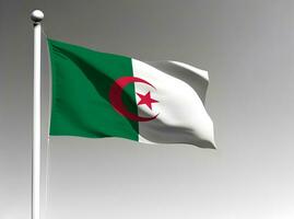 Algeria national flag waving on gray background photo