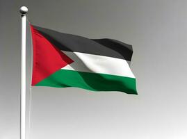 Palestine national flag waving on gray background photo