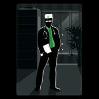 Dark illustration of office doctor. Card of the silhouette of a medical worker vector