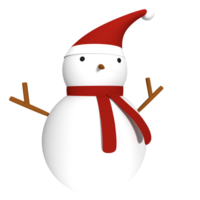 3d snowman with red hat, wooden hand and red scarf. 3d render concept png