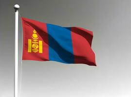 Mongolia national flag waving on gray background photo