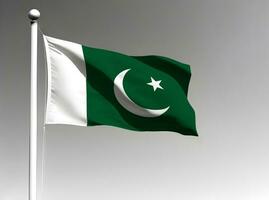 Pakistán nacional bandera ondulación en gris antecedentes foto