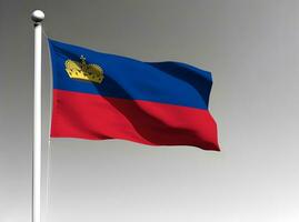 Liechtenstein nacional bandera ondulación en gris antecedentes foto