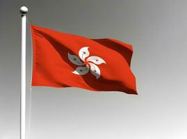 Hong Kong national flag waving on gray background photo