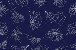 Halloween spider web seamless pattern. Dark background and white cobweb. Seamless vector background. . Vector illustration