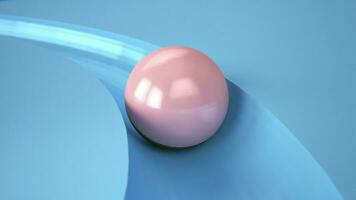 3d dorado y rosado pelota laminación a lo largo un cielo azul mínimo camino. el esfera es laminación mediante laberinto visto desde detrás y viaje a través de el juego tablero. video