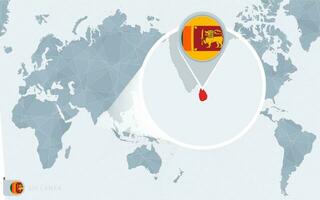 Pacific Centered World map with magnified Sri Lanka. Flag and map of Sri Lanka. vector