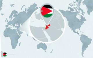 Pacific Centered World map with magnified Jordan. Flag and map of Jordan. vector