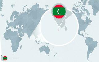 Pacific Centered World map with magnified Maldives. Flag and map of Maldives. vector