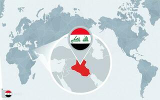 Pacific Centered World map with magnified Iraq. Flag and map of Iraq. vector