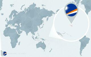 Pacific Centered World map with magnified Marshall Islands. Flag and map of Marshall Islands. vector