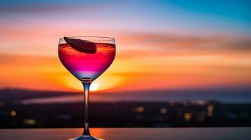 Breathtaking Sunset View with a Colorful Layered Cocktail Glass Offering Copy Space AI Generative photo