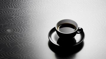 Aerial View of Steaming Coffee Cup on Geometrically Patterned Surface with Ample Copy Space photo