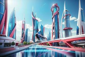 modern city in trendy futurism style. Pro Photo