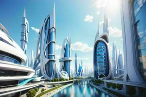 modern city in trendy futurism style. Pro Photo