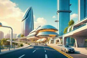 modern city in trendy futurism style. Pro Photo