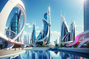 modern city in trendy futurism style. Pro Photo