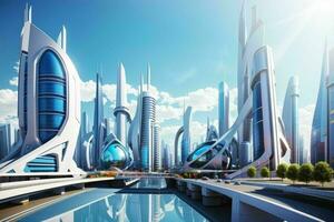 modern city in trendy futurism style. Pro Photo