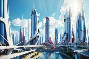 modern city in trendy futurism style. Pro Photo