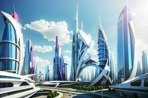 modern city in trendy futurism style. Pro Photo