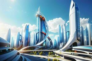 modern city in trendy futurism style. Pro Photo