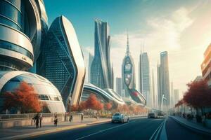 modern city in trendy futurism style. Pro Photo