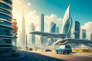 modern city in trendy futurism style. Pro Photo