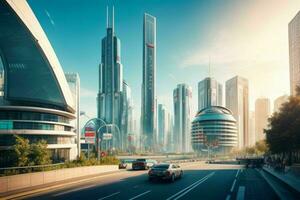 modern city in trendy futurism style. Pro Photo