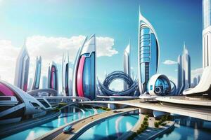 modern city in trendy futurism style. Pro Photo