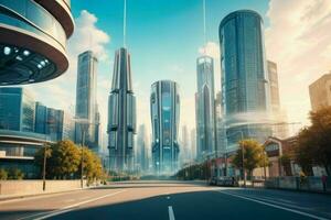 modern city in trendy futurism style. Pro Photo