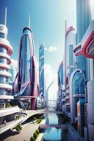 modern city in trendy futurism style. Pro Photo