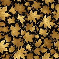 black background with golden shiny leaves photo