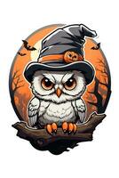 big owl wearing a hat halloween graphic photo