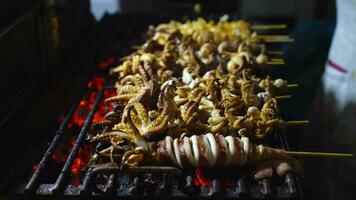 grillé calamar avec charbon de bois, rue nourriture Thaïlande video