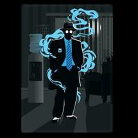 Dark illustration of a sheriff's office. A silhouette card of the Commissioner in the office vector