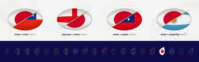 Rugby competition icons of Japan rugby national team, all four matches icon in pool. vector