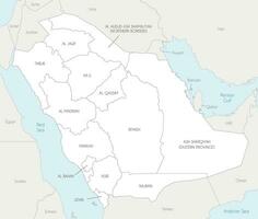 Vector map of Saudi Arabia with provinces and administrative divisions, and neighbouring countries. Editable and clearly labeled layers.