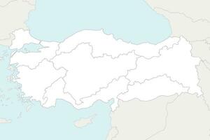 Vector blank map of Turkey with regions and geographical divisions, and neighbouring countries. Editable and clearly labeled layers.