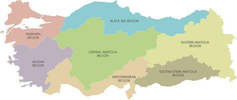 Vector map of Turkey with regions and geographical divisions. Editable and clearly labeled layers.