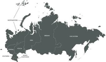 Vector map of Russia with regions or or federal districts and administrative divisions. Editable and clearly labeled layers.