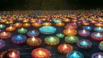 Ai generative, diyas lamps in a Pond at beautiful night, diwali celebration concept video