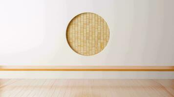 Scene empty room with circle ideas. japanese room interior. Circle shelf wall design empty Living room japanese style room. Mock up Designe specifically. 3D rendering video