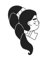 Side view of black girl with long braid monochrome flat linear character head. Editable outline hand drawn human face icon. 2D cartoon spot vector avatar illustration for animation