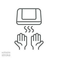 Hand dryer icon, dry, air, machine, bathroom equipment. Automated touchless drying hands restroom with sensors. Outline style. editable stroke. vector illustration. design on white background. EPS 10