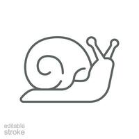 Snail icon, slug. Simple moving snail symbol shelled gastropod Animal logo pictogram. mollusk invertebrates. Outline style. editable stroke. Vector illustration. design on white background. EPS 10