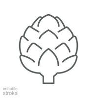 Artichoke icon. fresh diet organic nature vegetable food. Salad vegetarian healthy, vegan nutrition. Editable stroke. Outline style pictogram. Vector illustration. Design on white background. EPS 10