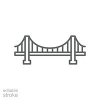 Bridge icon outline style, road, architecture. Ground transportation. Constructions of  stone metal girders architectural symbol. Editable stroke. Vector illustration Design on white background EPS 10